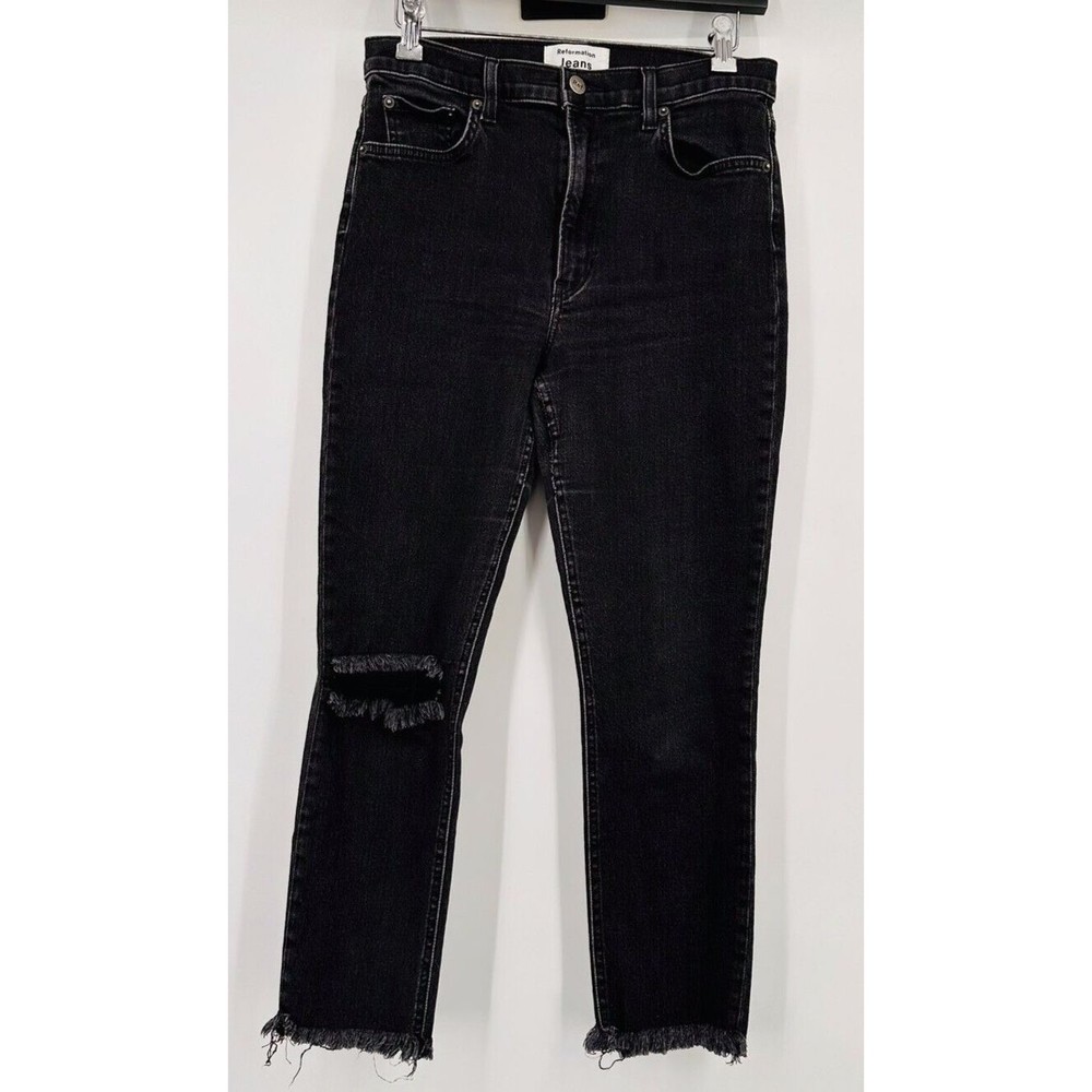 Reformation Womens Skinny Jeans Black Denim Stretch High Rise Pockets Z…‎